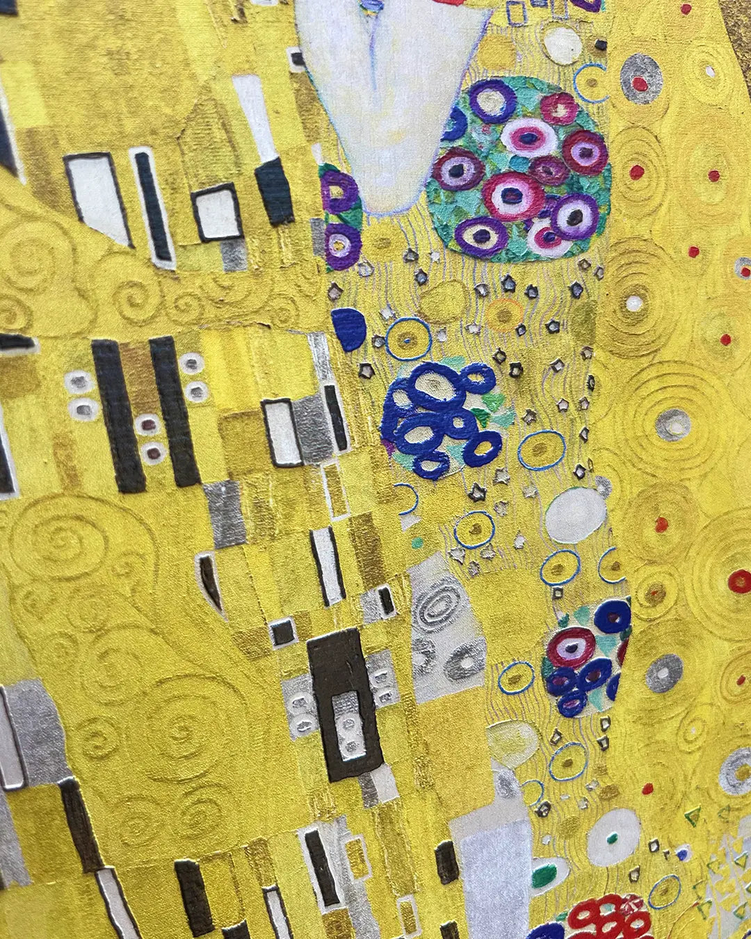 Artistic depiction of a couple embracing with floral elements, inspired by Gustav Klimt's style.