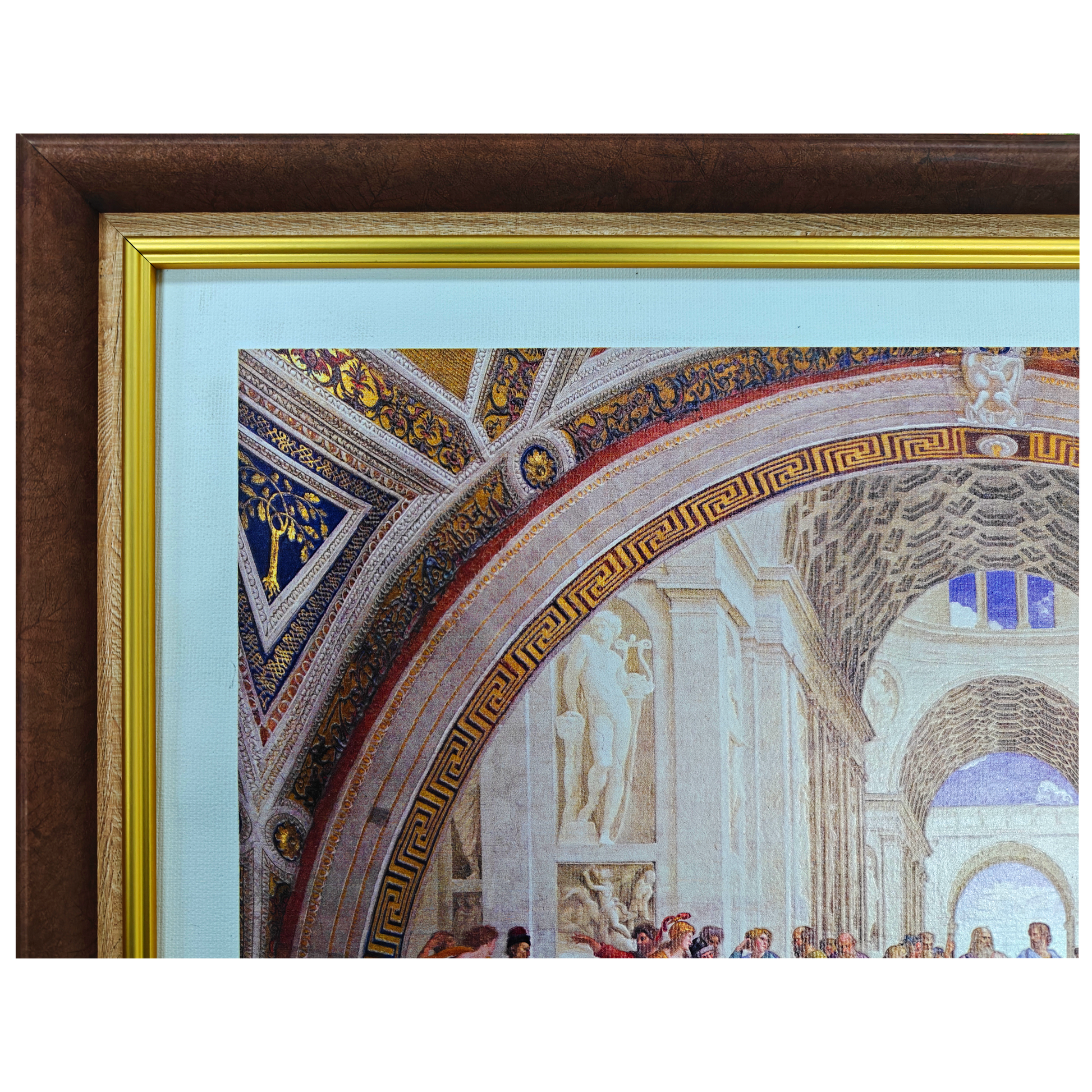 Framed artwork of a classical interior scene with architectural details